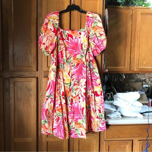NWT Vince Camuto Square Neck Floral Fit & Flare MIDI Dress Plus Size 20W - Picture 2 of 16